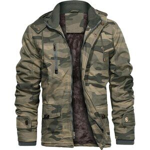 Mens Camo Thick Winter Jacket Hooded Fleece Lined Cotton Military Coat